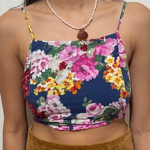 Brandy Melville Floral Blue Halter Tank Top